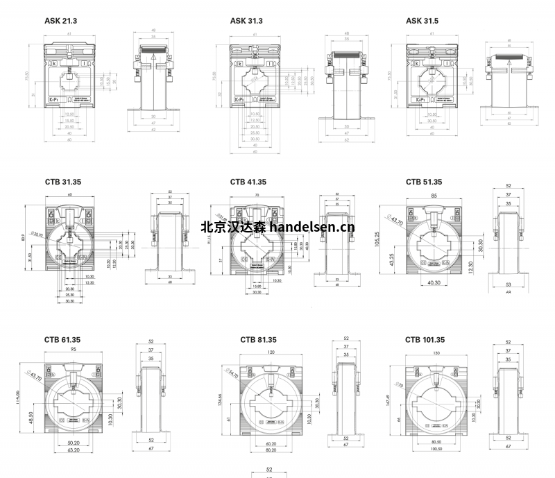Janitza 塑殼電流互感器等級1尺寸圖